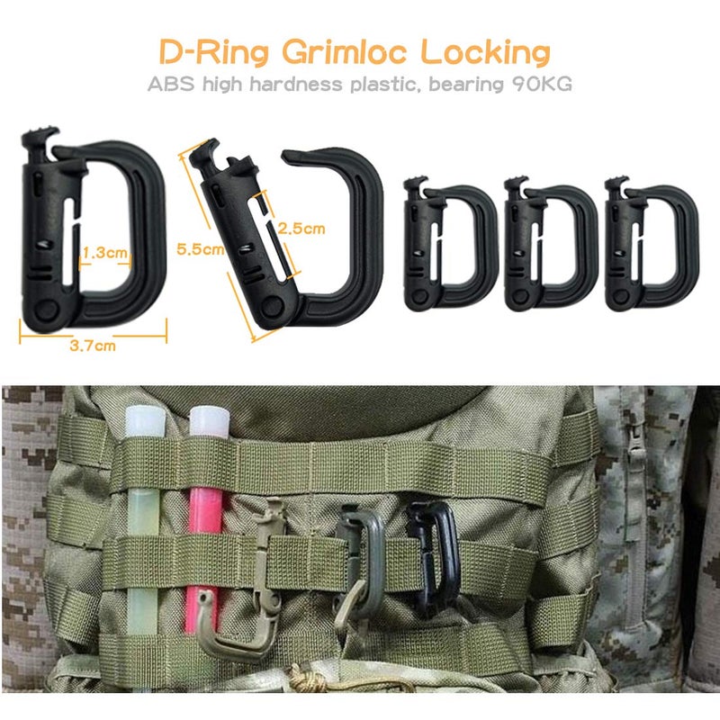 MOAMUN 34 PCS Molle Accessories Kit, Tactical Gear Organization Clip for Webbing Strap Molle Bag Backpack Vest Belt Key Ring, D-Ring Locking Carabiner, Water Bottel Carriers Tube Clip, Web Dominator Buckle - Image 3